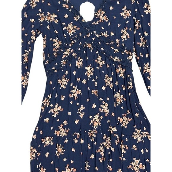 NWT ALTAR'D State‎ Pyper Navy Floral Ruffle V Neck Long Sleeve Mini Dress Medium - Picture 5 of 15
